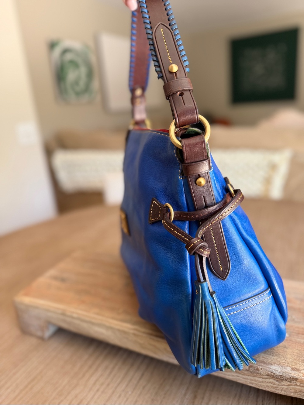 Dooney & Bourke Florentine USA Blue Leather Tassel Hobo Shoulder Bag EUC MINT - Picture 16 of 16